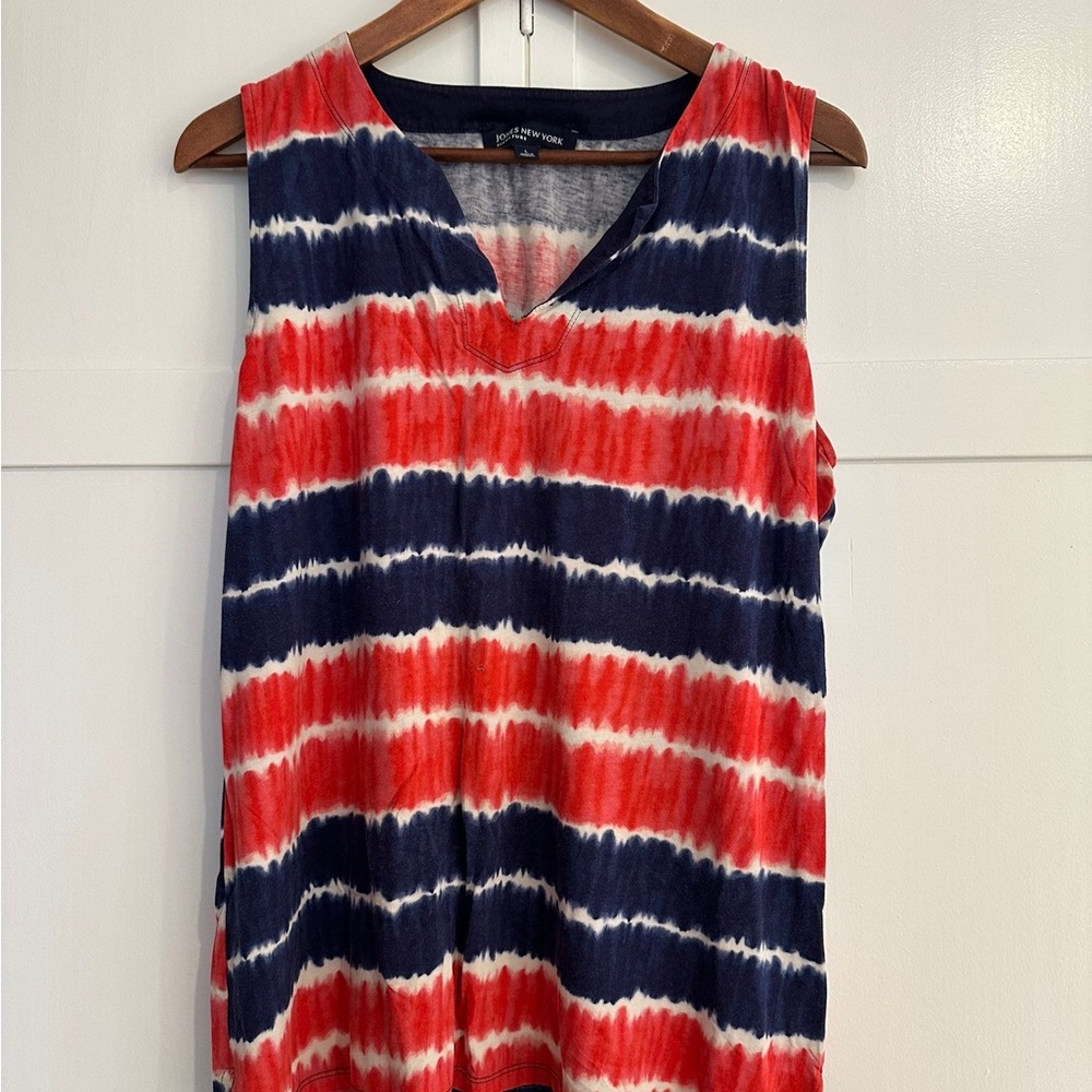 Red and Blue Tie-Dye Sleeveless Top -